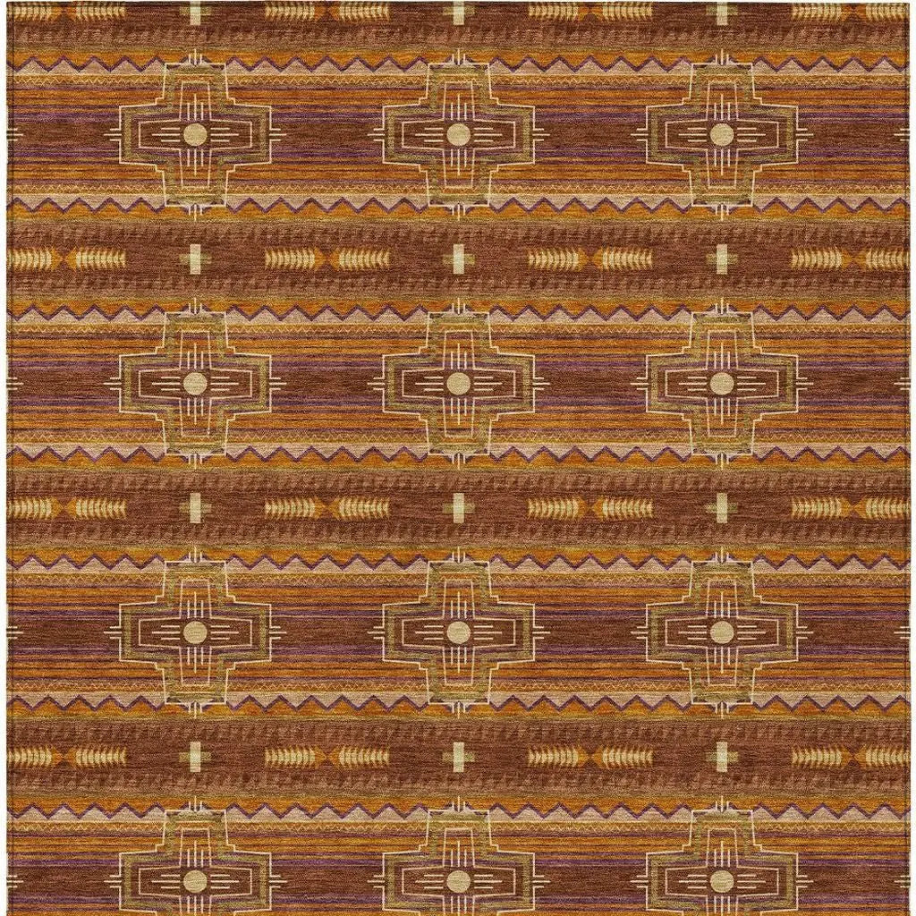 9' X 12' Red And Brown Tribal Washable Indoor Outdoor Area Rug Homeroots Outdoor