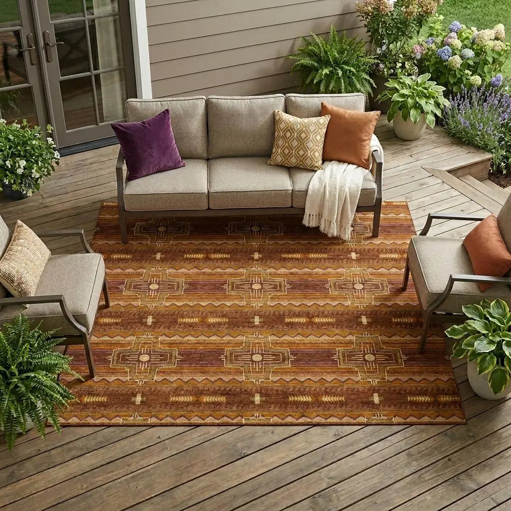 9' X 12' Red And Brown Tribal Washable Indoor Outdoor Area Rug Homeroots Outdoor