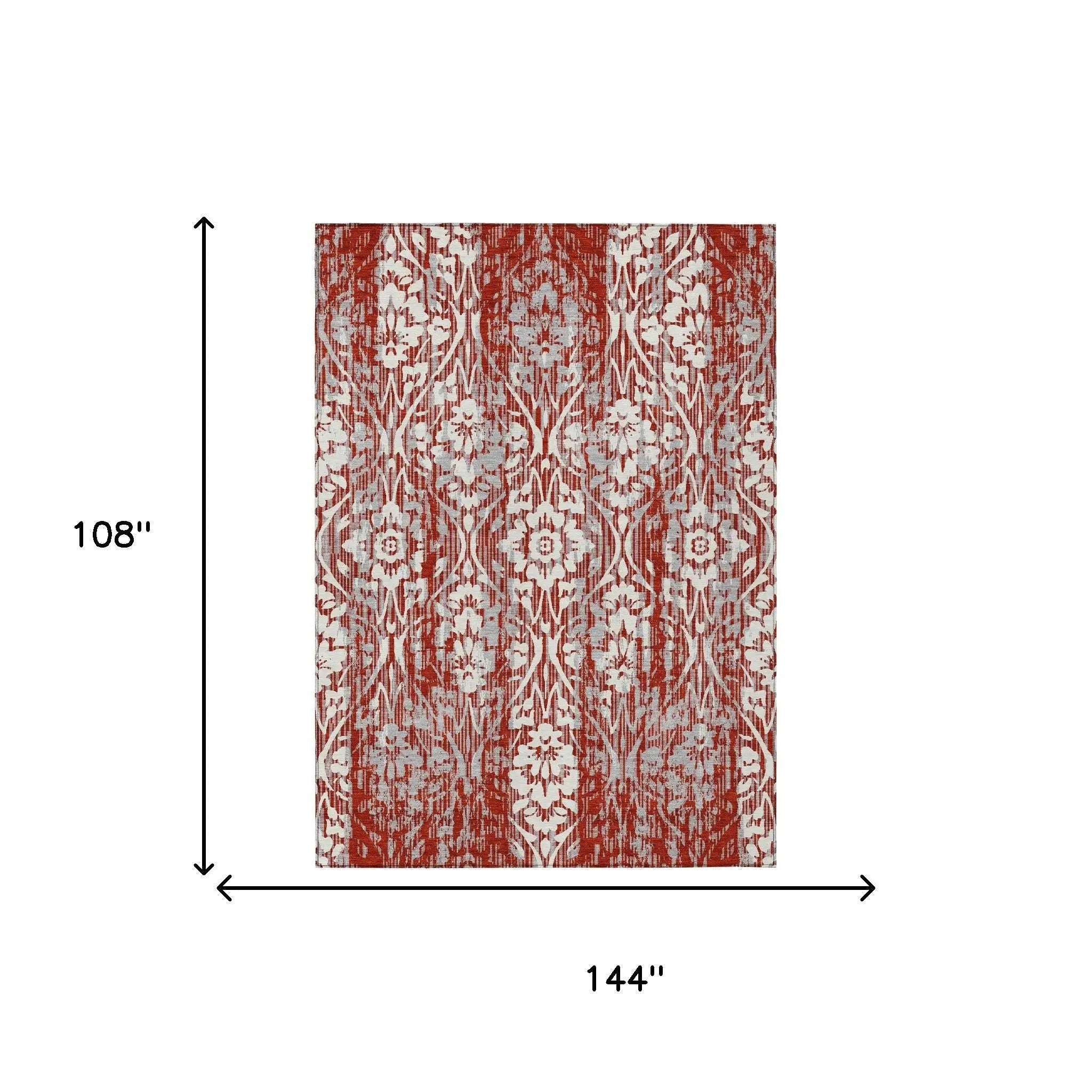 9' X 12' Red And Burgundy Damask Washable Indoor Outdoor Area Rug Homeroots Outdoor