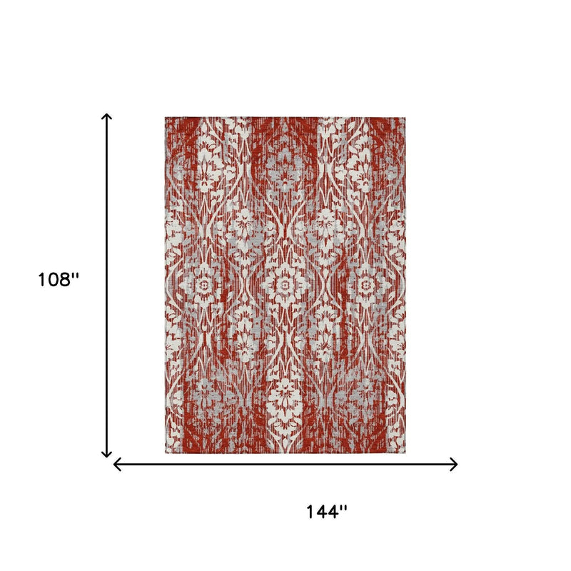 9' X 12' Red And Burgundy Damask Washable Indoor Outdoor Area Rug Homeroots Outdoor