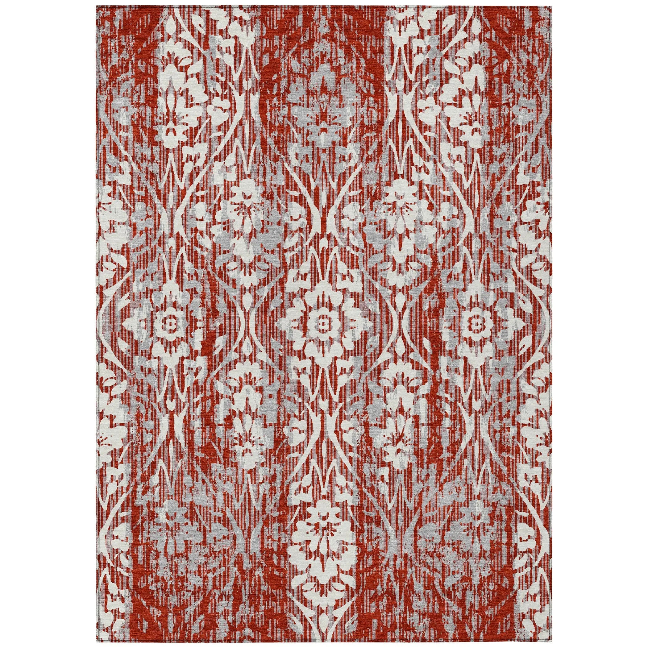 9' X 12' Red And Burgundy Damask Washable Indoor Outdoor Area Rug Homeroots Outdoor