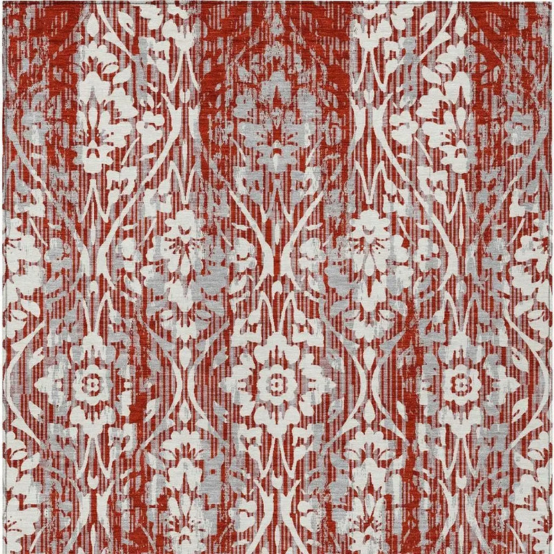 9' X 12' Red And Burgundy Damask Washable Indoor Outdoor Area Rug Homeroots Outdoor