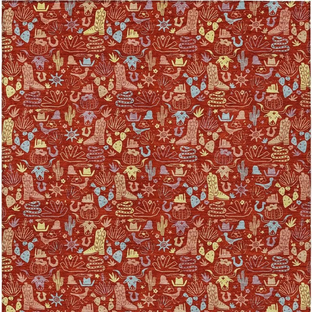 9' X 12' Red And Coral Stars Washable Indoor Outdoor Area Rug Homeroots Outdoor