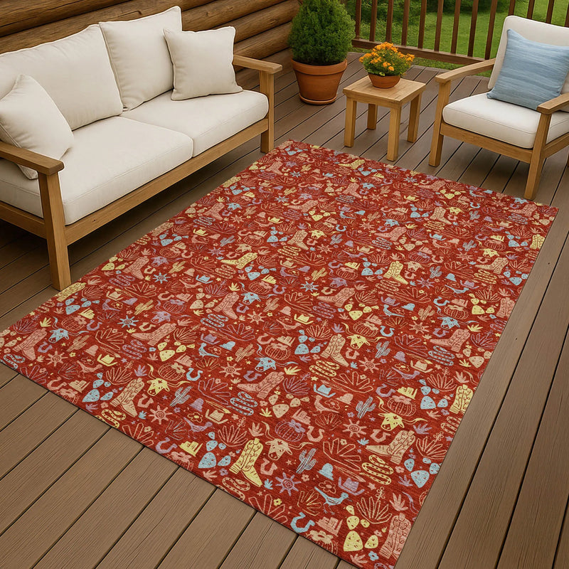 9' X 12' Red And Coral Stars Washable Indoor Outdoor Area Rug Homeroots Outdoor