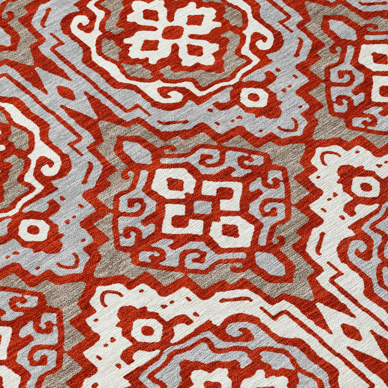 9' X 12' Red And Denim Blue Tribal Washable Indoor Outdoor Area Rug Homeroots Outdoor