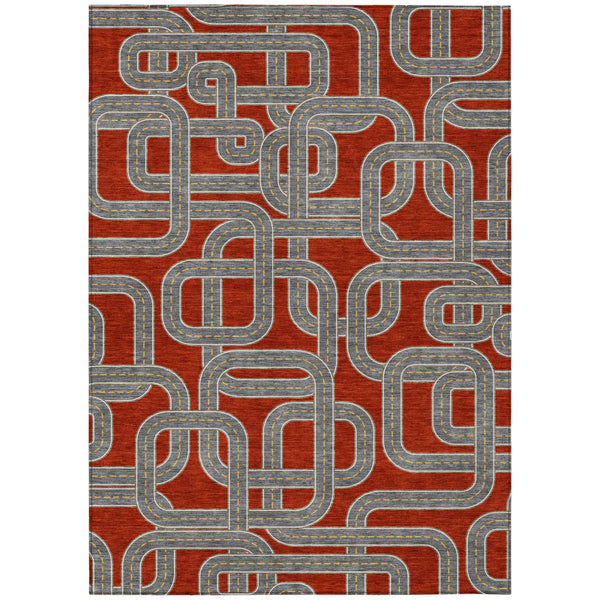 9' X 12' Red And Gray Geometric Washable Indoor Outdoor Area Rug Homeroots Outdoor
