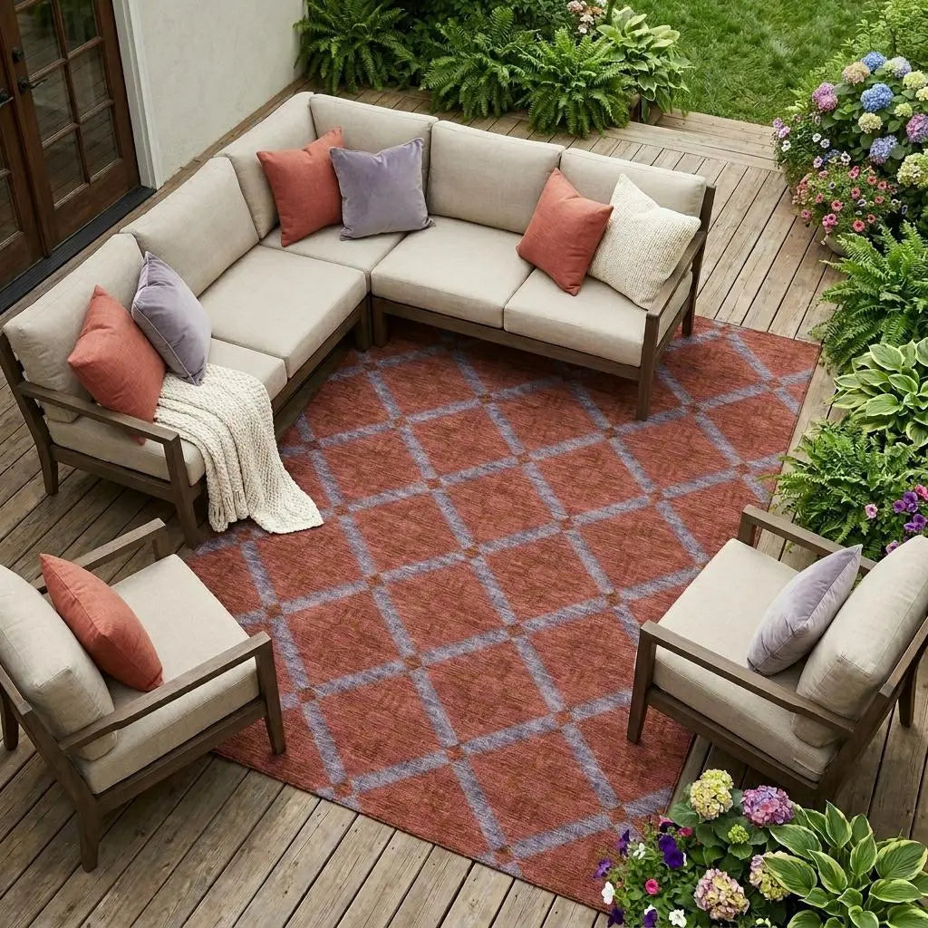 9' X 12' Red And Green Geometric Washable Indoor Outdoor Area Rug Homeroots Outdoor