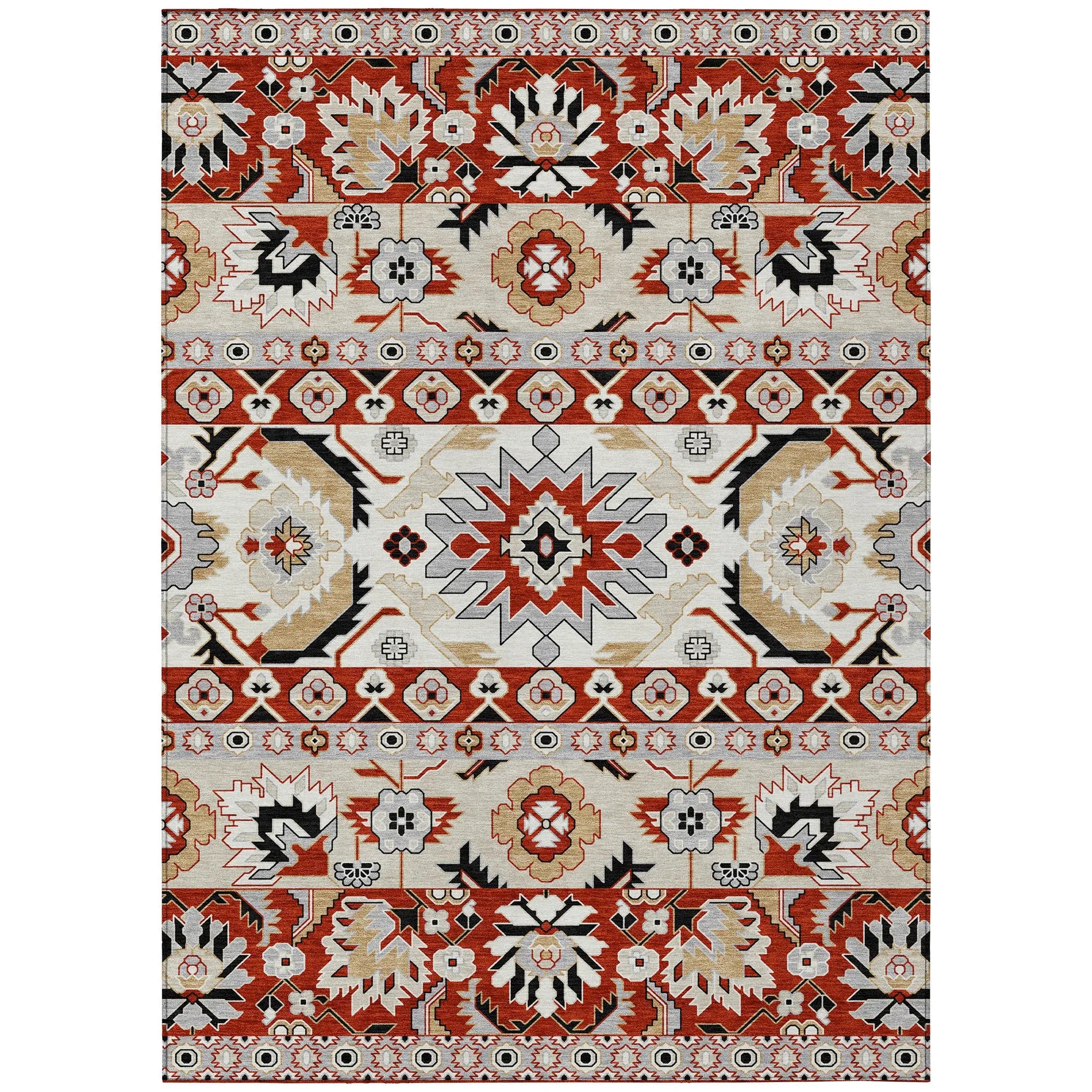 9' X 12' Red And Ivory Cactus Washable Indoor Outdoor Area Rug Homeroots Outdoor