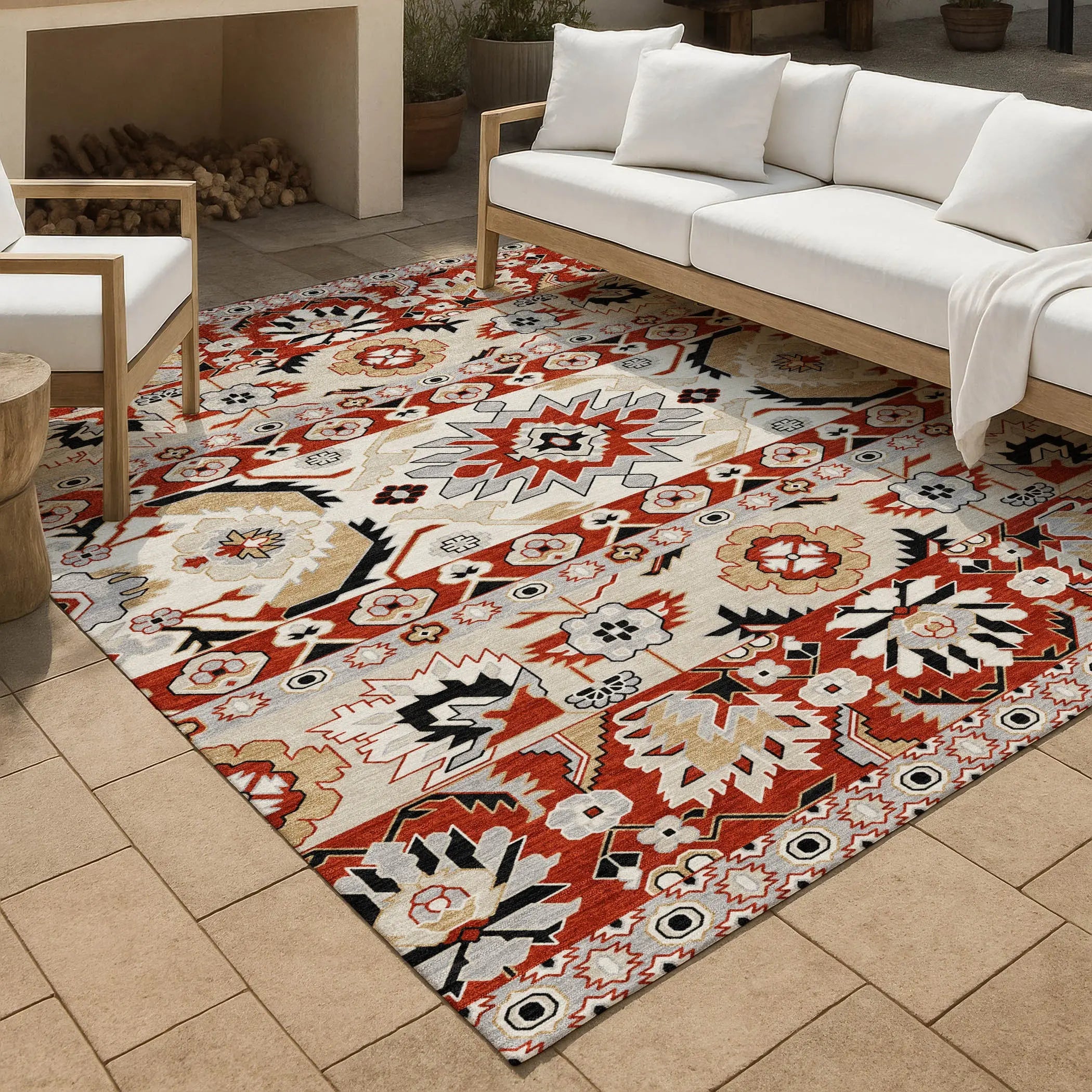 9' X 12' Red And Ivory Cactus Washable Indoor Outdoor Area Rug Homeroots Outdoor