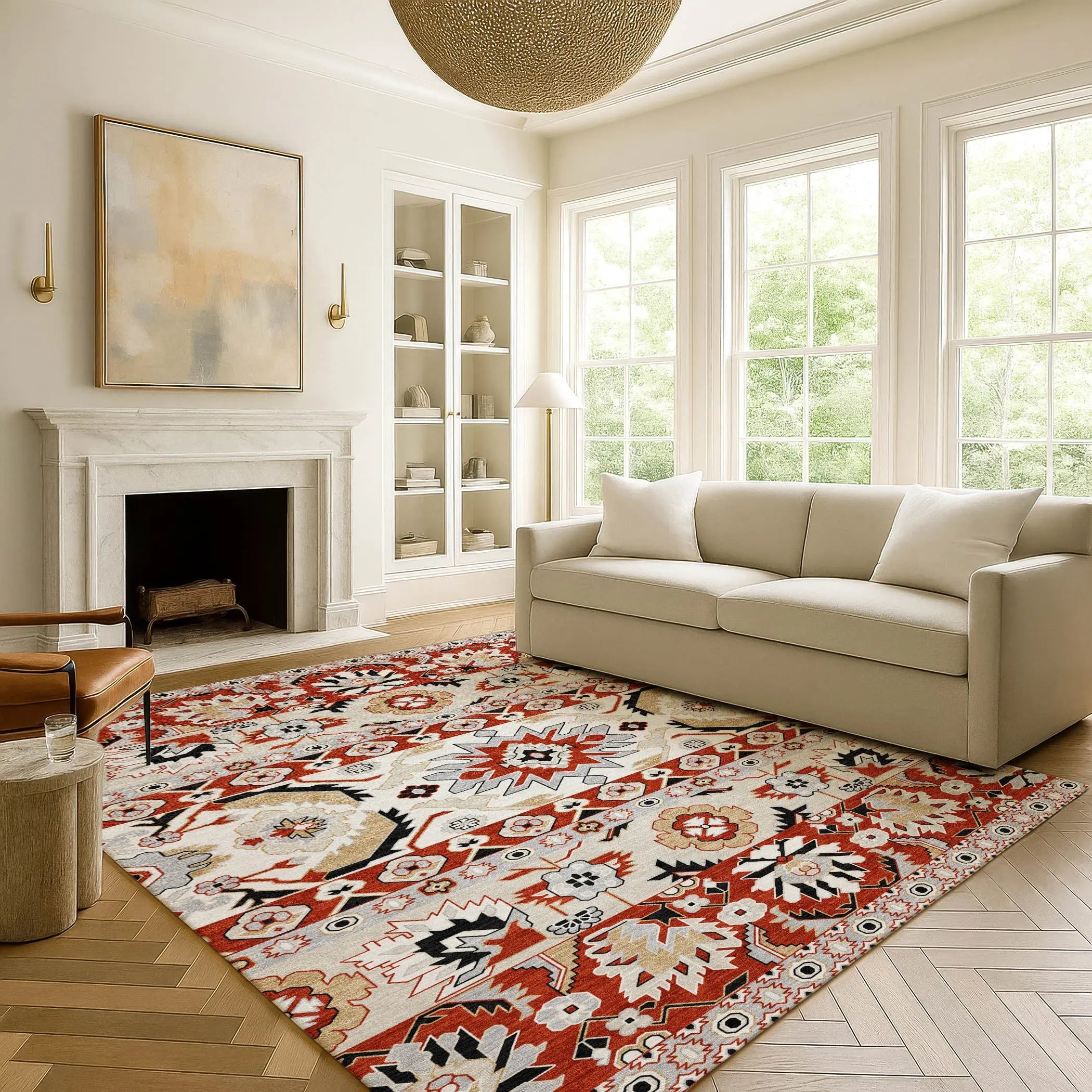 9' X 12' Red And Ivory Cactus Washable Indoor Outdoor Area Rug Homeroots Outdoor