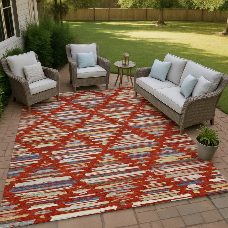 9' X 12' Red And Ivory Southwestern Washable Indoor Outdoor Area Rug Homeroots Outdoor