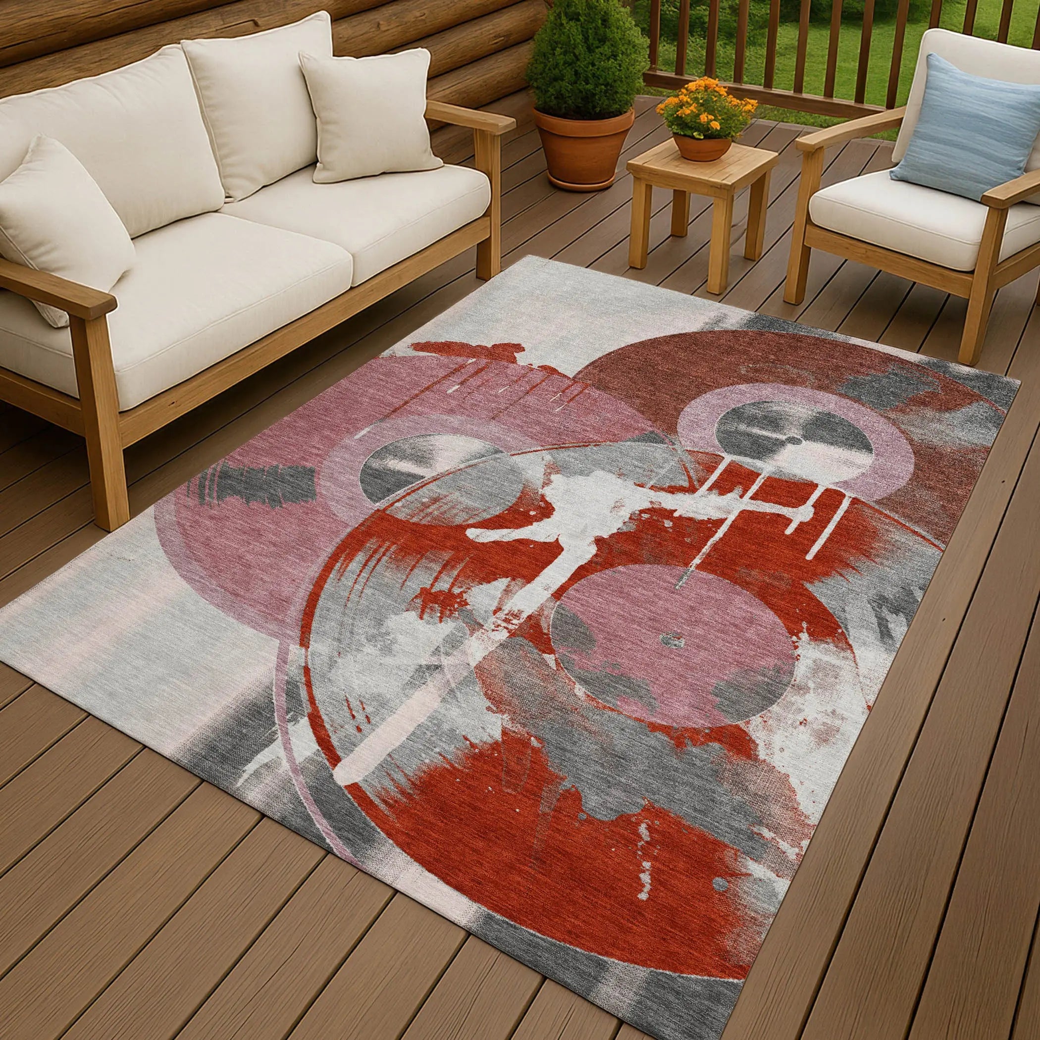 9' X 12' Red And Mauve Geometric Washable Indoor Outdoor Area Rug Homeroots Outdoor