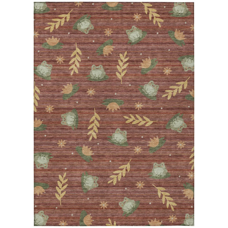 9' X 12' Red And Merlot Botanical Leaves Washable Indoor Outdoor Area Rug Homeroots Outdoor