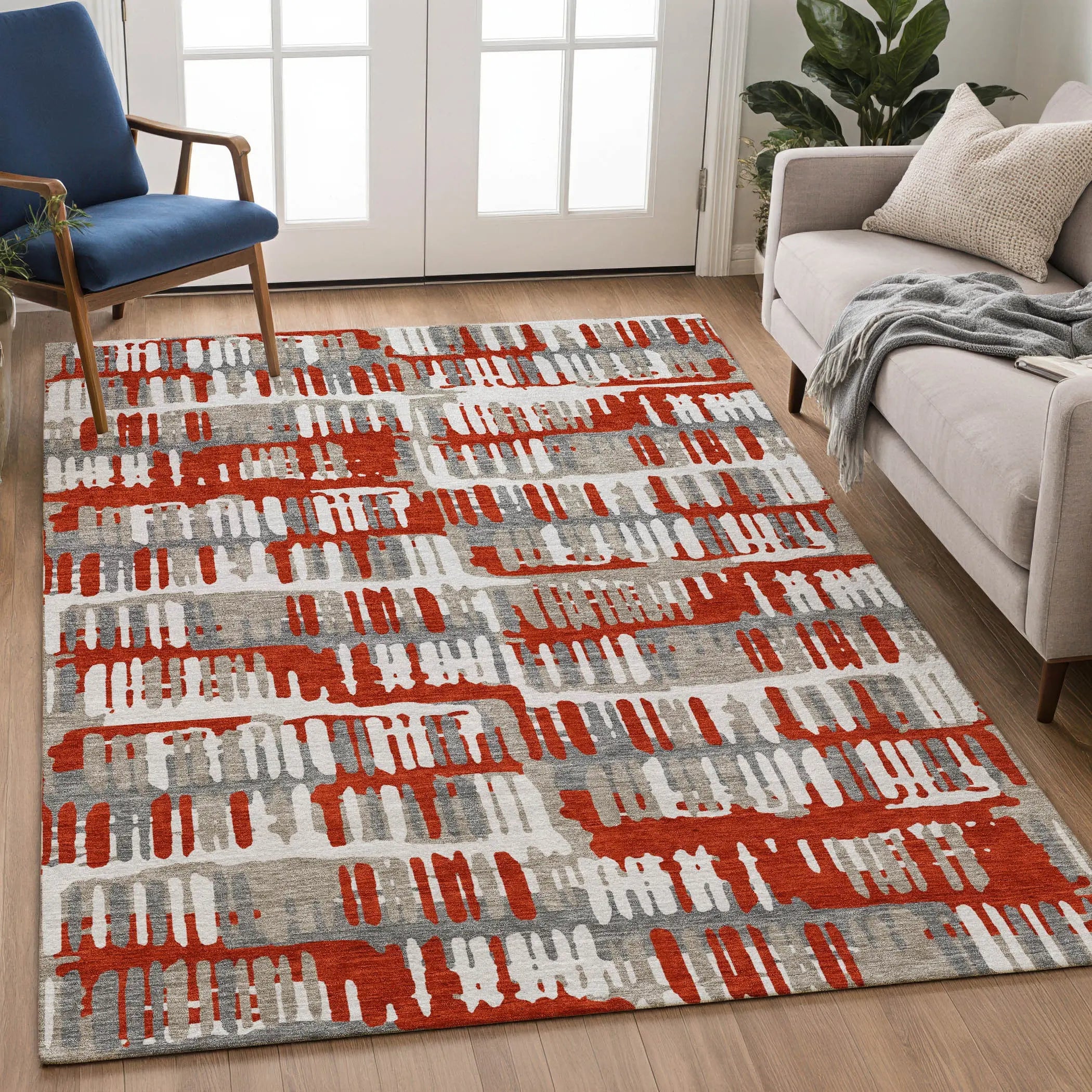 9' X 12' Red And Orange Abstract Washable Indoor Outdoor Area Rug Homeroots Outdoor