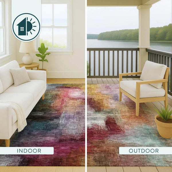 9' X 12' Red And Plum Abstract Washable Indoor Outdoor Area Rug Homeroots Outdoor