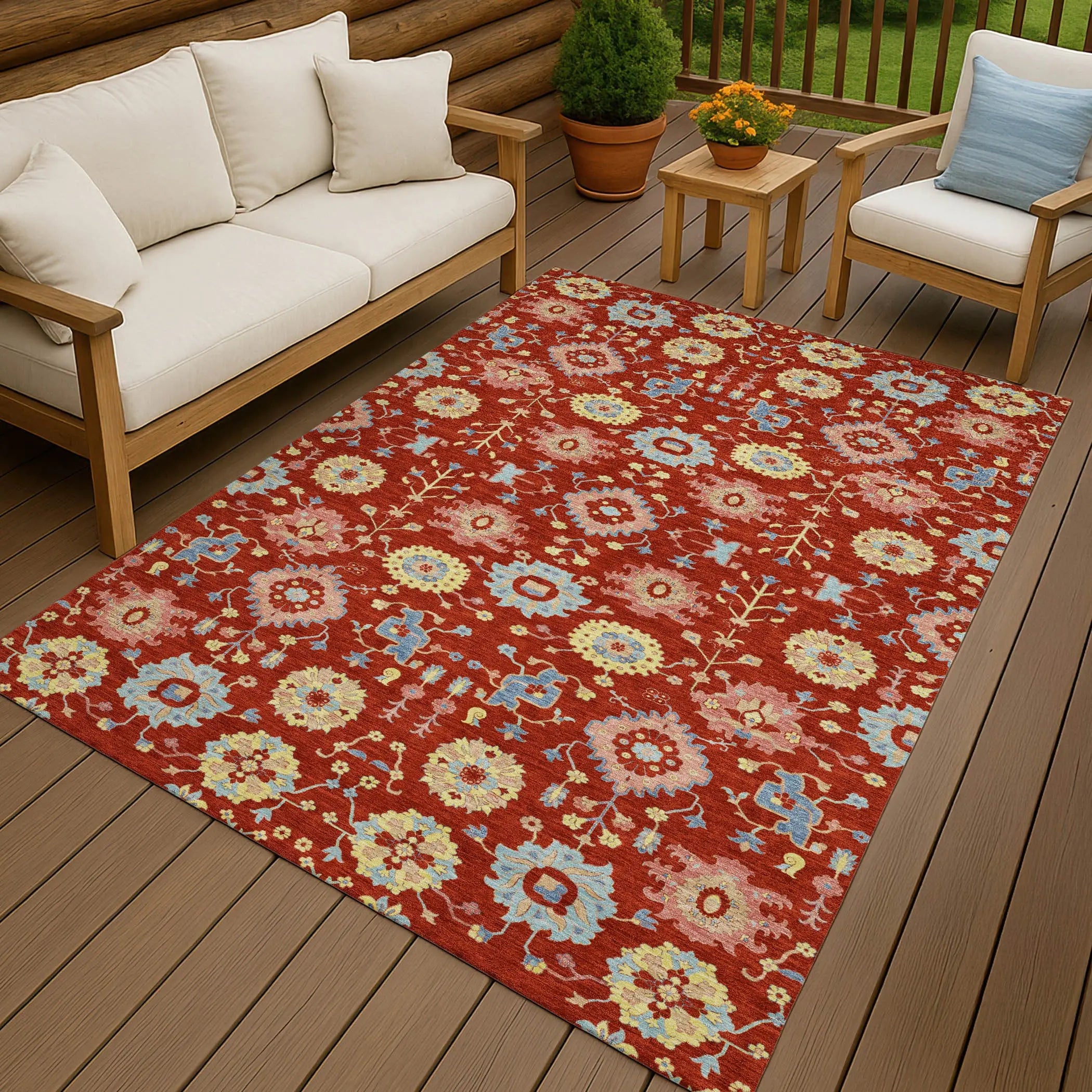 9' X 12' Red And Rust Geometric Washable Indoor Outdoor Area Rug Homeroots Outdoor