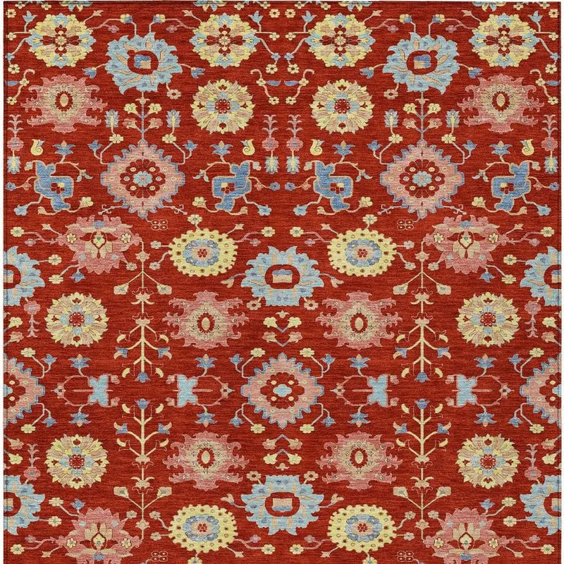 9' X 12' Red And Rust Geometric Washable Indoor Outdoor Area Rug Homeroots Outdoor