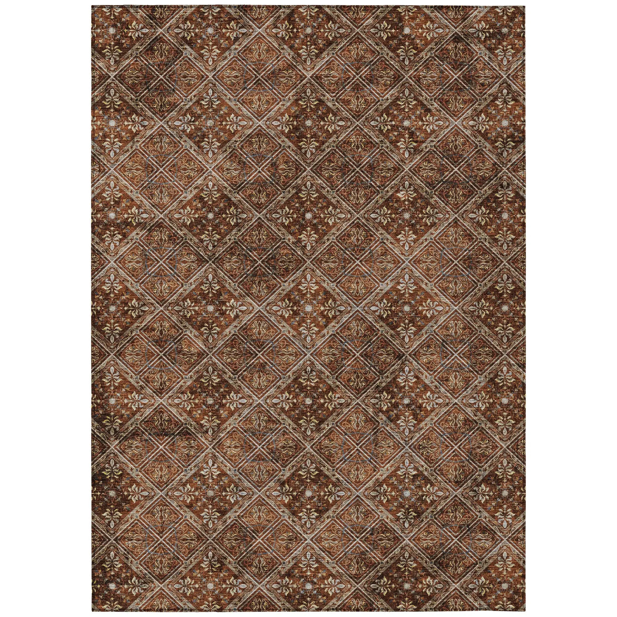 9' X 12' Red And Rust Geometric Washable Indoor Outdoor Area Rug Homeroots Outdoor