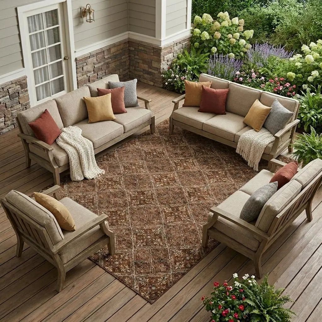 9' X 12' Red And Rust Geometric Washable Indoor Outdoor Area Rug Homeroots Outdoor