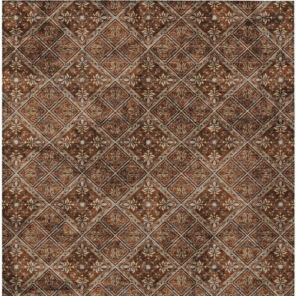 9' X 12' Red And Rust Geometric Washable Indoor Outdoor Area Rug Homeroots Outdoor