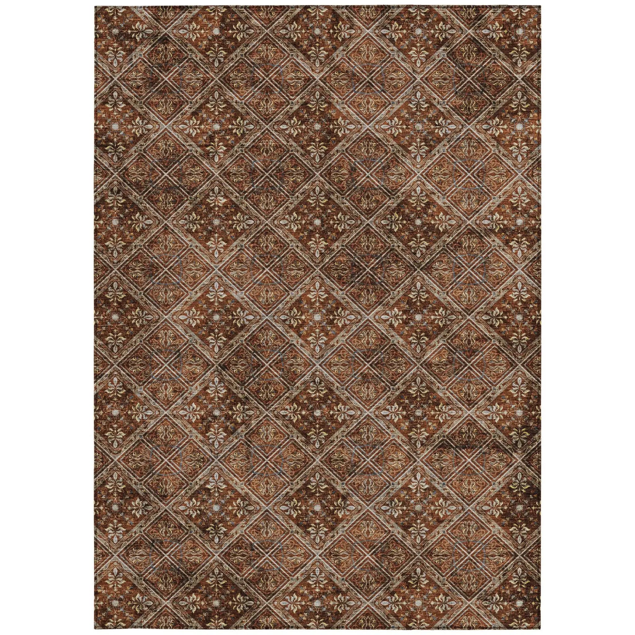 9' X 12' Red And Rust Geometric Washable Indoor Outdoor Area Rug Homeroots Outdoor