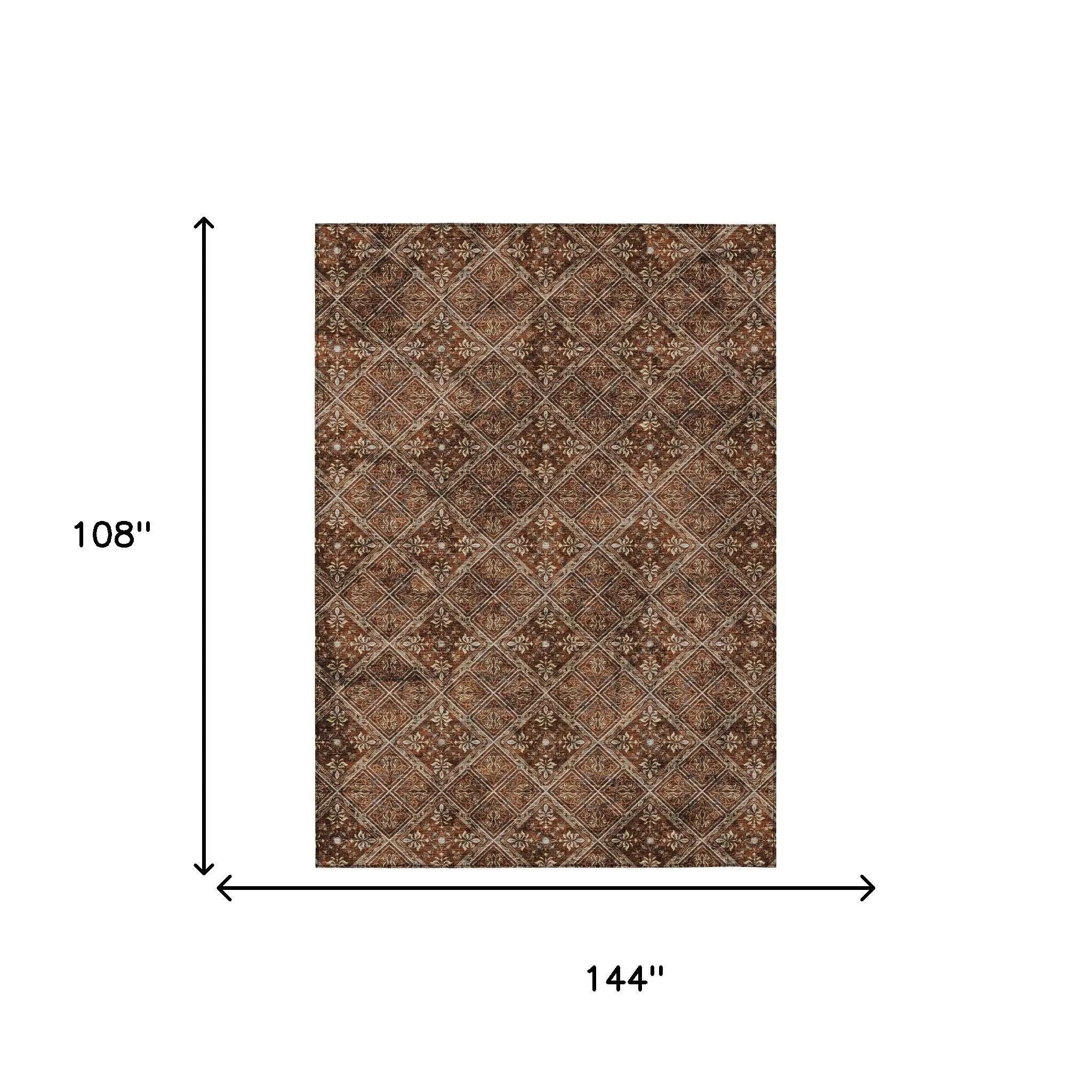 9' X 12' Red And Rust Geometric Washable Indoor Outdoor Area Rug Homeroots Outdoor