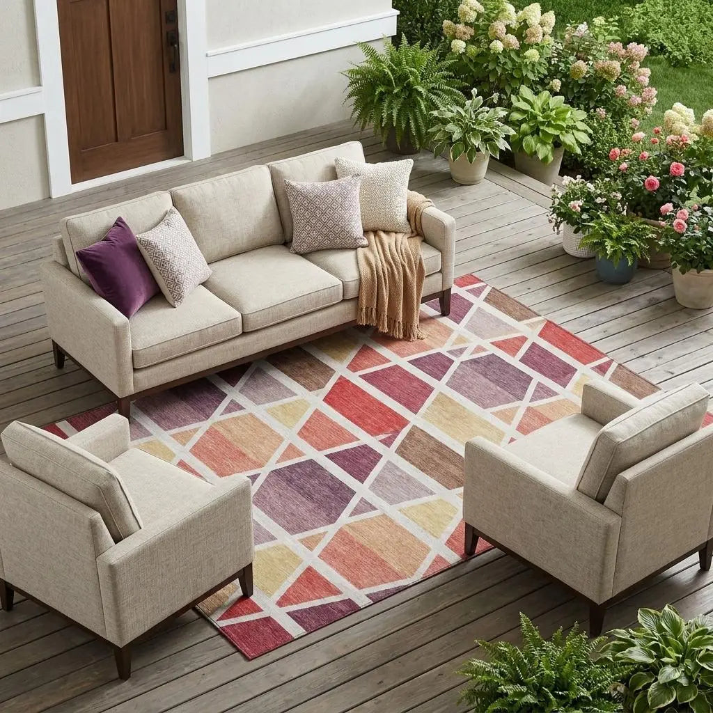9' X 12' Red And White Geometric Washable Indoor Outdoor Area Rug Homeroots Outdoor