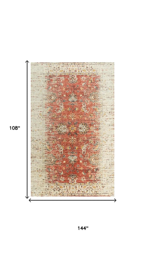 9' X 12' Red Beige Rust And Gold New Zealand Lambs Wool Oriental Hand Carved Handmade Area Rug Homeroots Home Decor