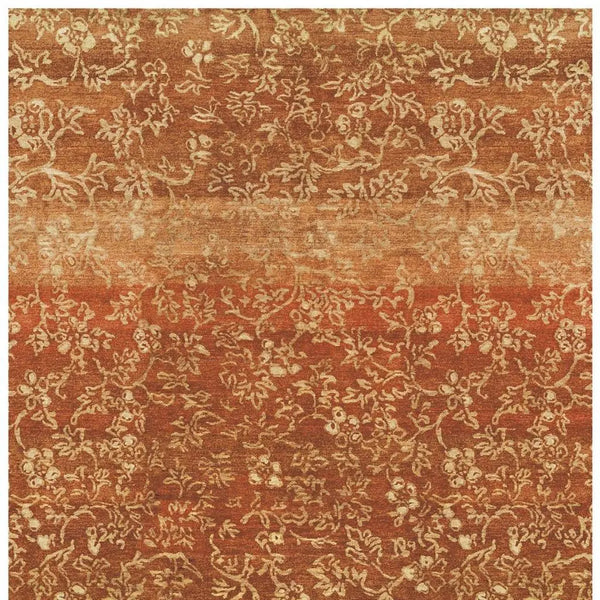 9' X 12' Red Orange And Gold Wool Floral Hand Knotted Area Rug Homeroots Home Decor