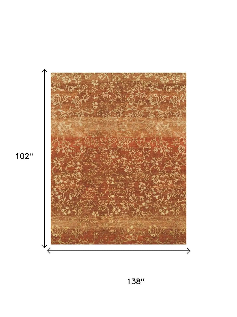 9' X 12' Red Orange And Gold Wool Floral Hand Knotted Area Rug Homeroots Home Decor