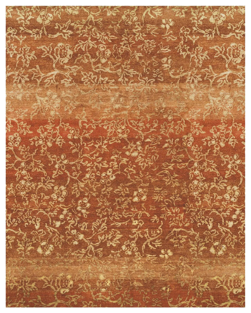 9' X 12' Red Orange And Gold Wool Floral Hand Knotted Area Rug Homeroots Home Decor
