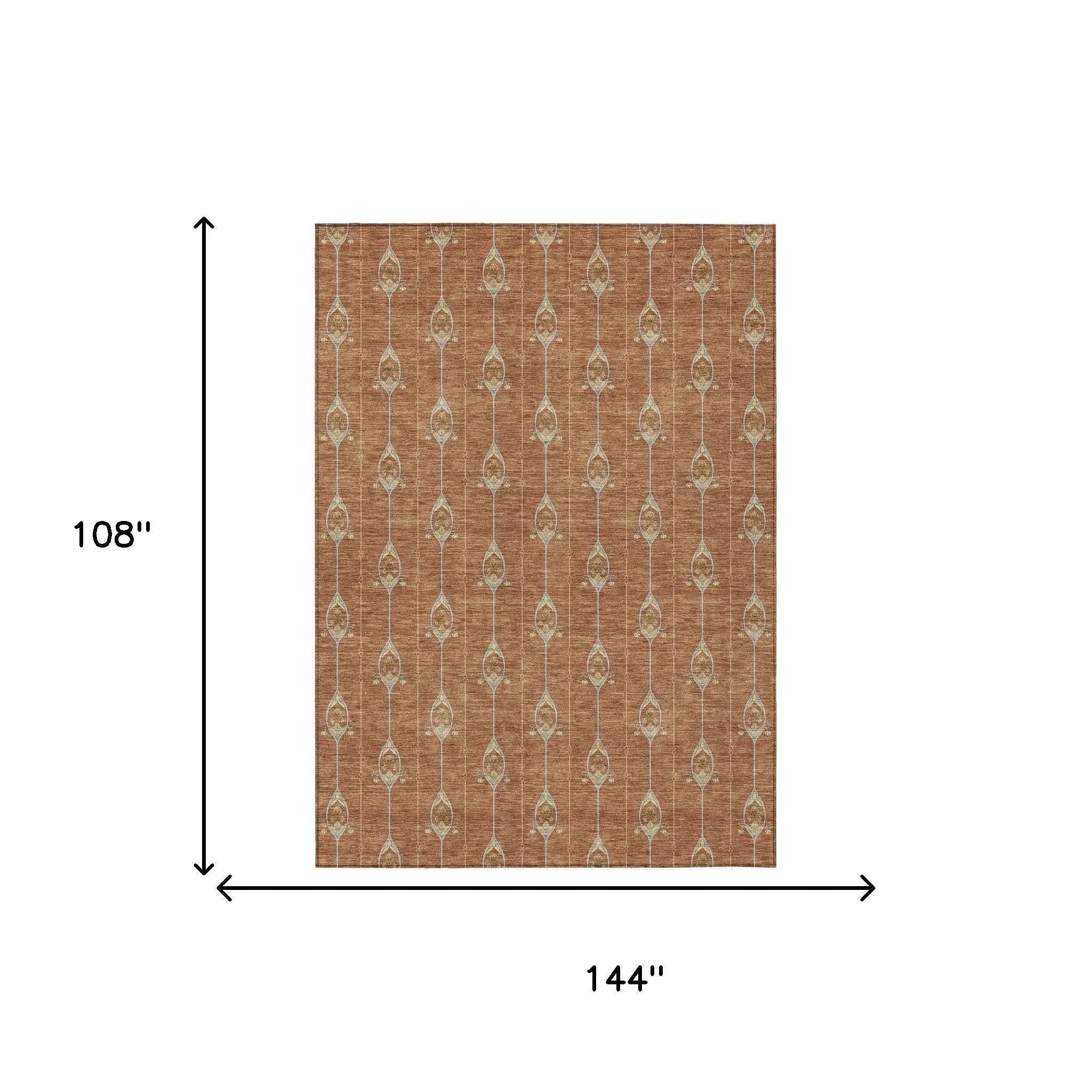 9' X 12' Rust And Linen Geometric Washable Indoor Outdoor Area Rug Homeroots Outdoor