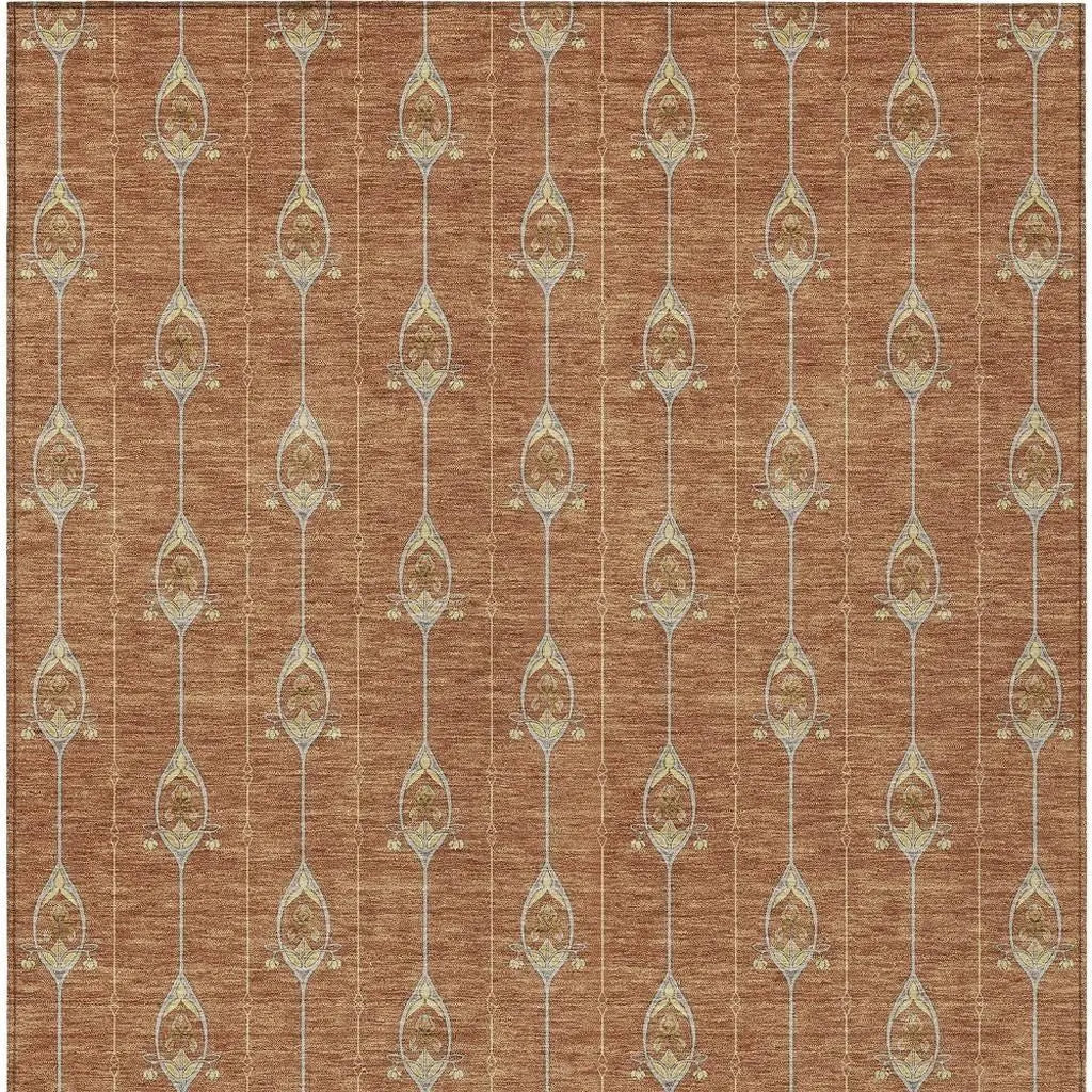 9' X 12' Rust And Linen Geometric Washable Indoor Outdoor Area Rug Homeroots Outdoor