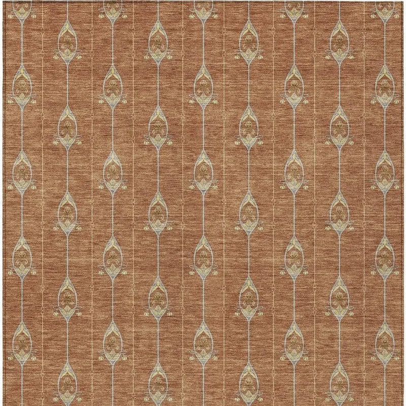 9' X 12' Rust And Linen Geometric Washable Indoor Outdoor Area Rug Homeroots Outdoor