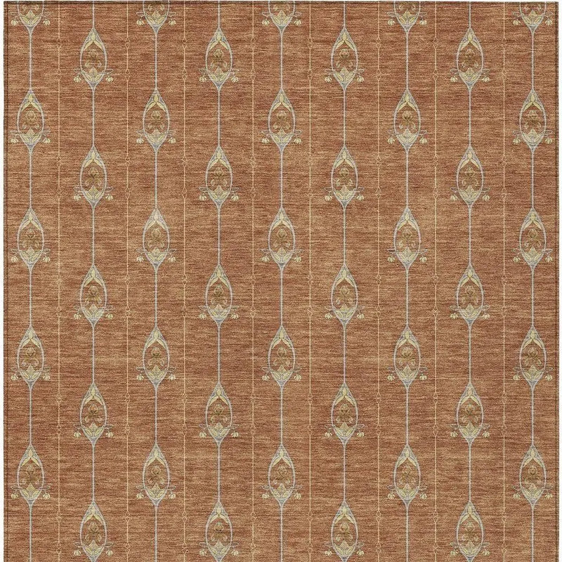 9' X 12' Rust And Linen Geometric Washable Indoor Outdoor Area Rug Homeroots Outdoor