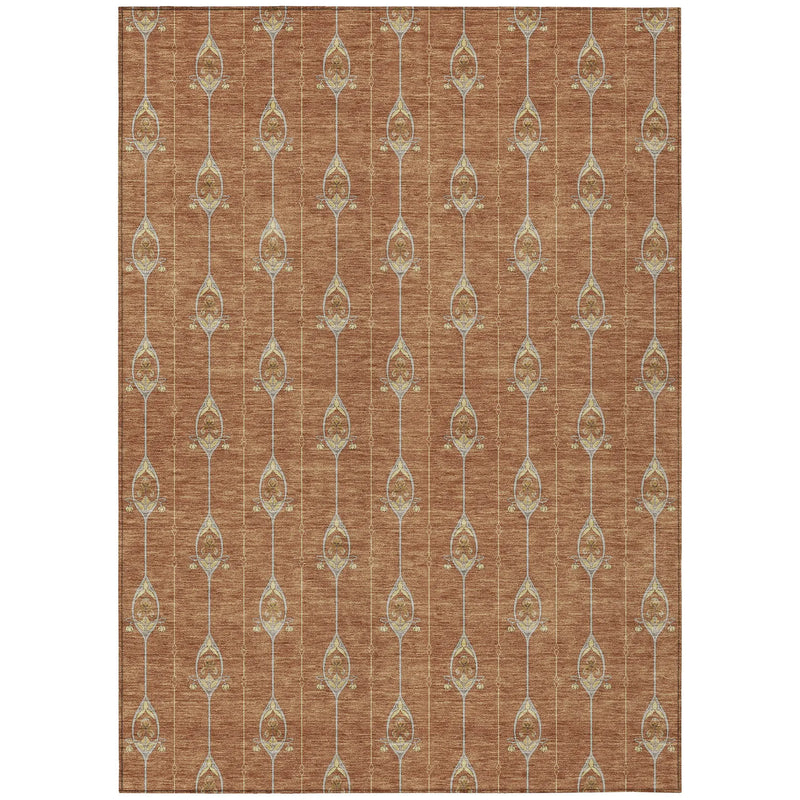 9' X 12' Rust And Linen Geometric Washable Indoor Outdoor Area Rug Homeroots Outdoor