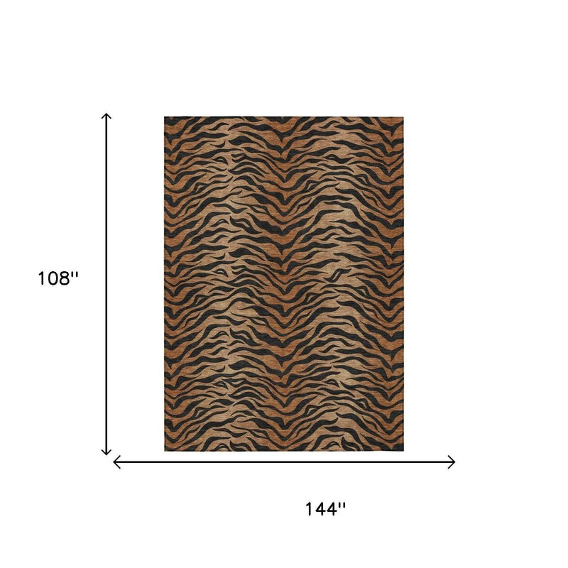 9' X 12' Rust And Orange Animal Print Washable Indoor Outdoor Area Rug Homeroots Outdoor