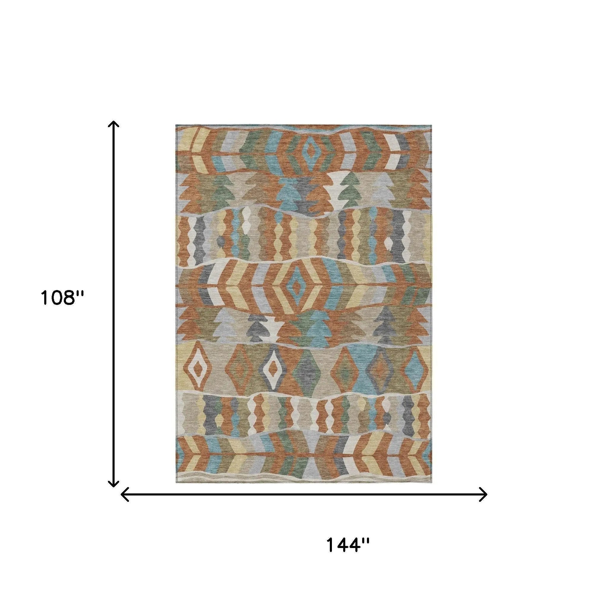 9' X 12' Rust And Orange Geometric Washable Indoor Outdoor Area Rug Homeroots Outdoor