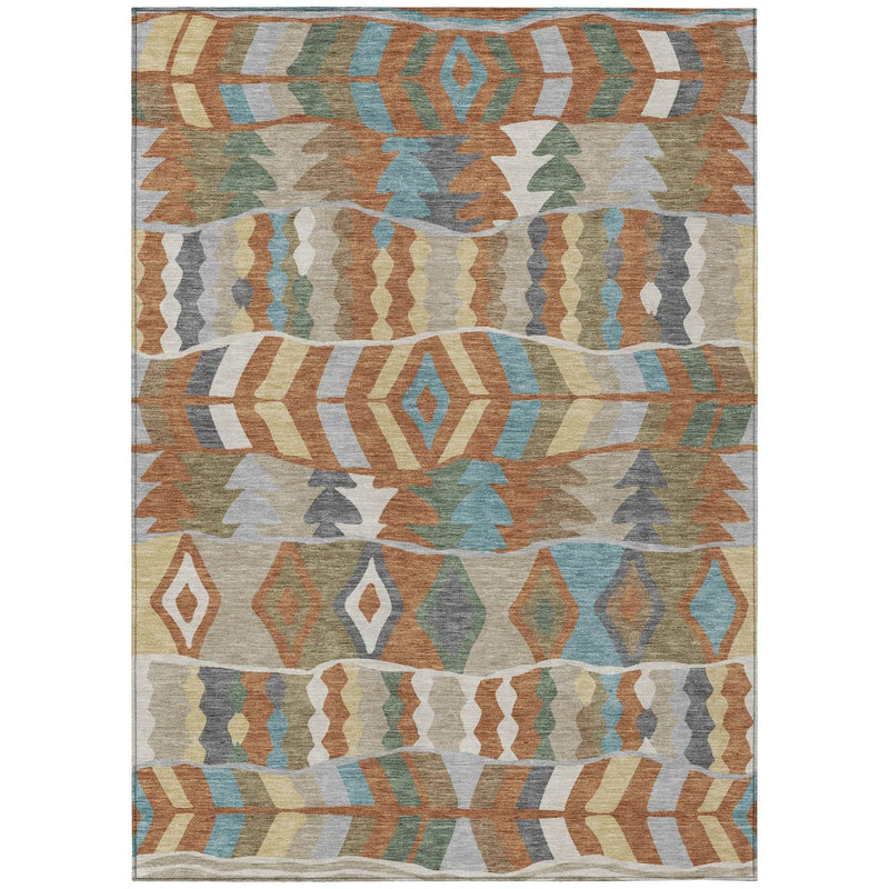 9' X 12' Rust And Orange Geometric Washable Indoor Outdoor Area Rug Homeroots Outdoor