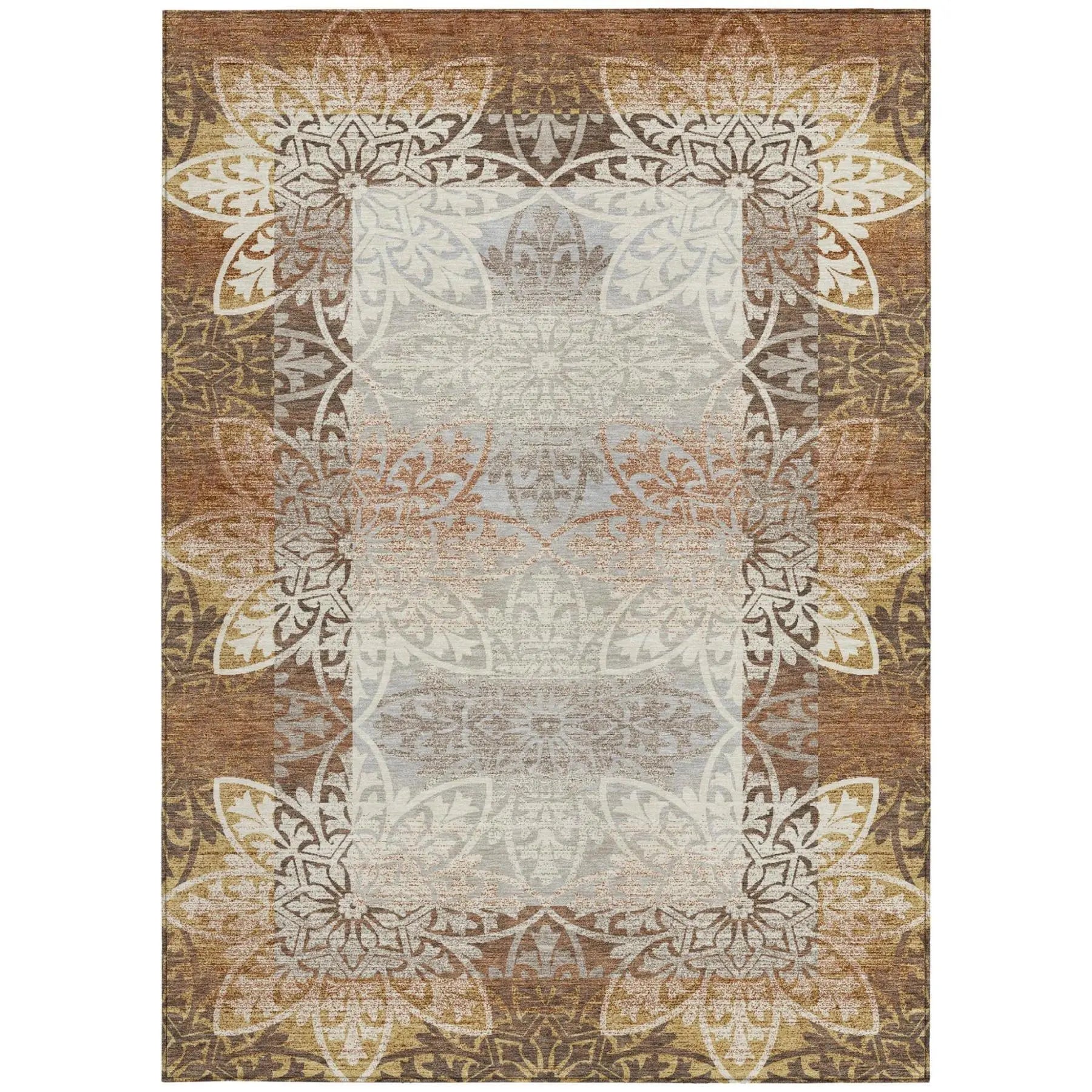 9' X 12' Rust And Orange Oriental Washable Indoor Outdoor Area Rug Homeroots Outdoor