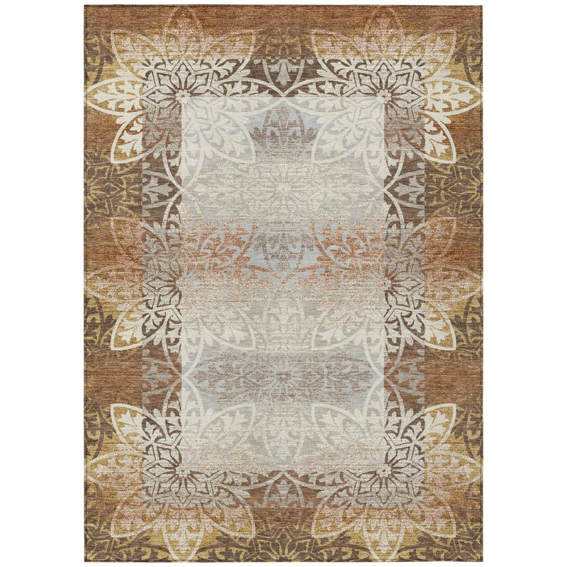 9' X 12' Rust And Orange Oriental Washable Indoor Outdoor Area Rug Homeroots Outdoor