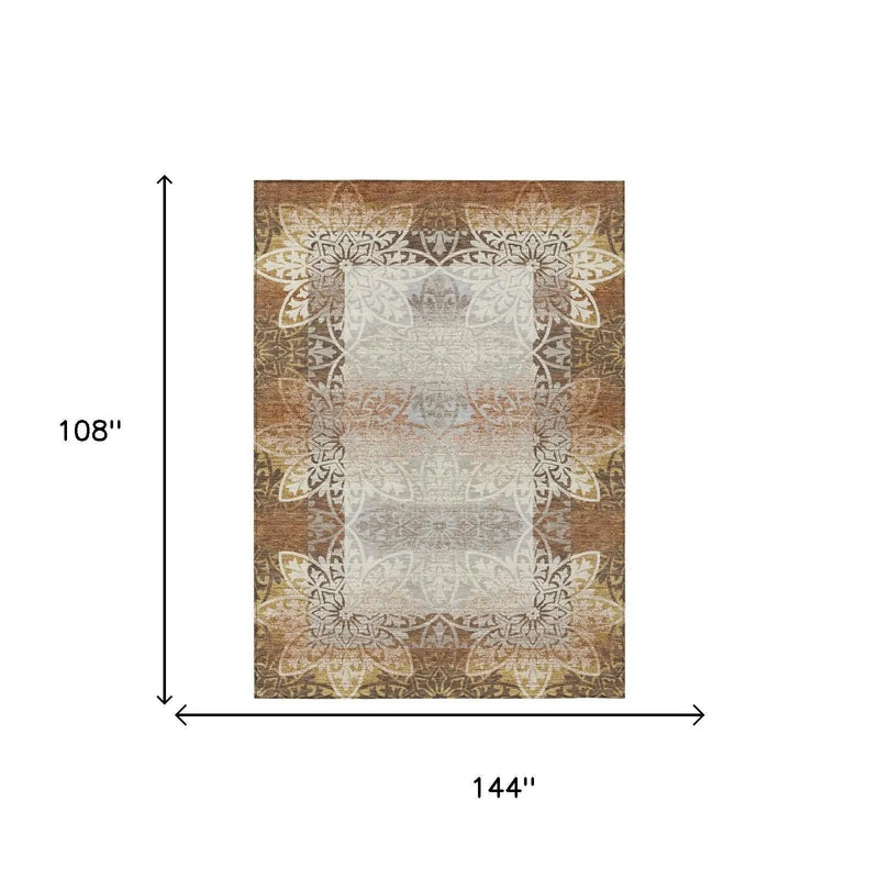 9' X 12' Rust And Orange Oriental Washable Indoor Outdoor Area Rug Homeroots Outdoor
