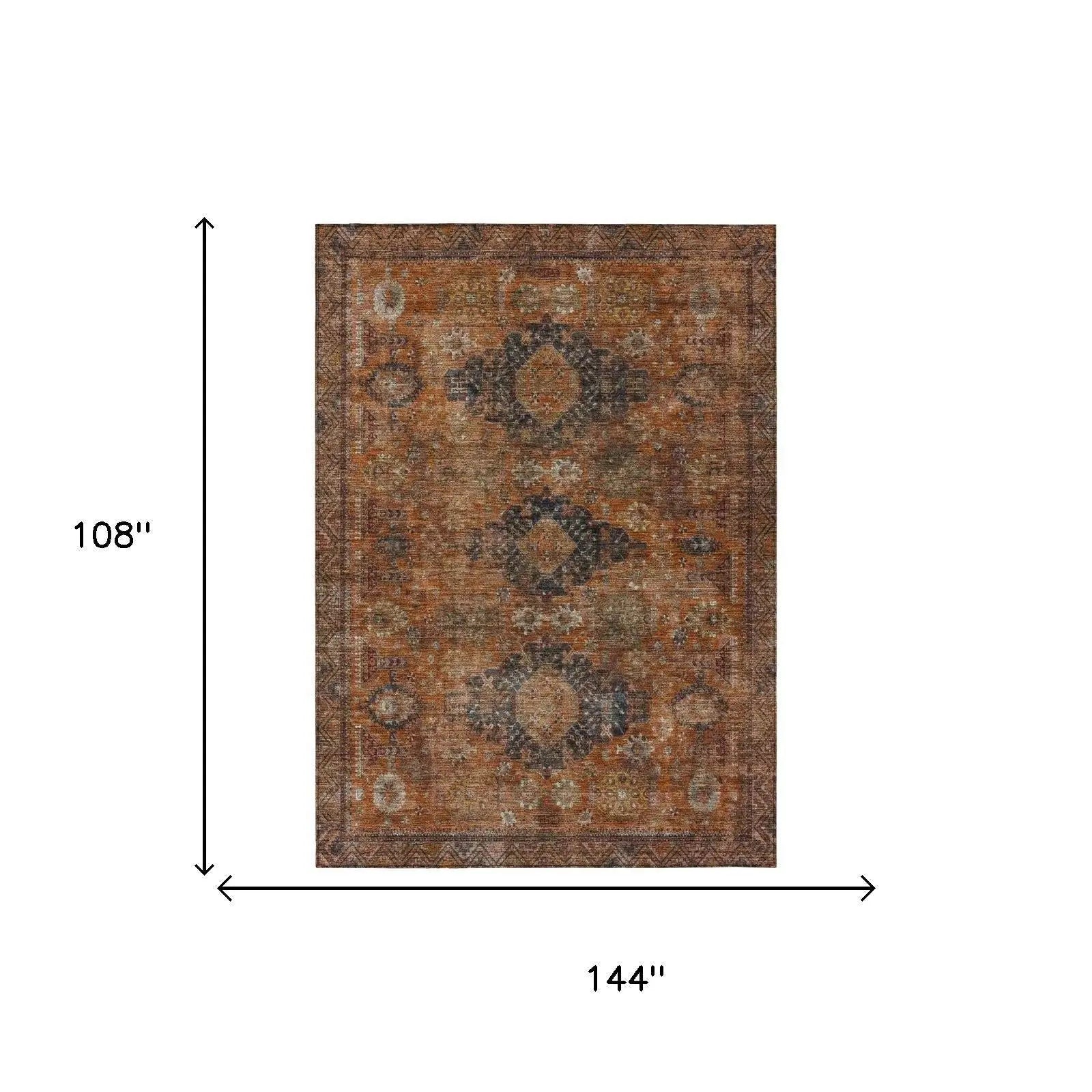 9' X 12' Rust And Orange Oriental Washable Indoor Outdoor Area Rug Homeroots Outdoor