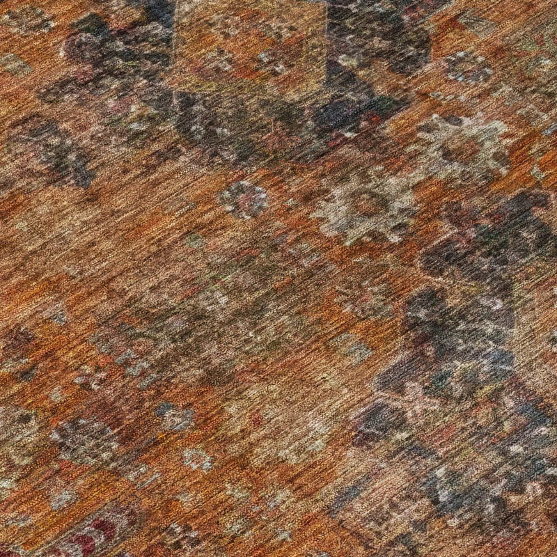 9' X 12' Rust And Orange Oriental Washable Indoor Outdoor Area Rug Homeroots Outdoor