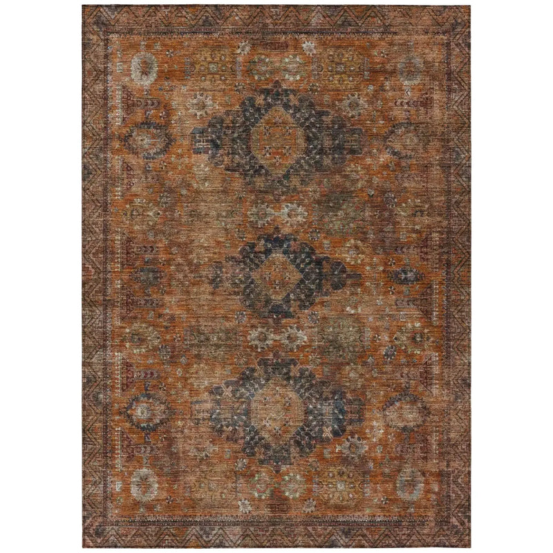 9' X 12' Rust And Orange Oriental Washable Indoor Outdoor Area Rug Homeroots Outdoor