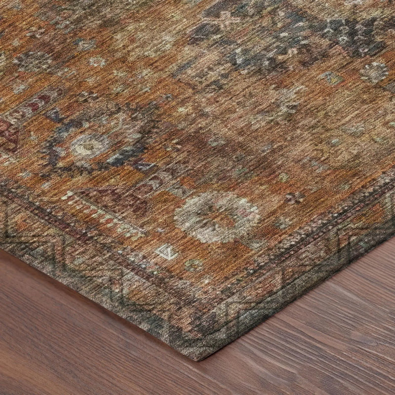 9' X 12' Rust And Orange Oriental Washable Indoor Outdoor Area Rug Homeroots Outdoor