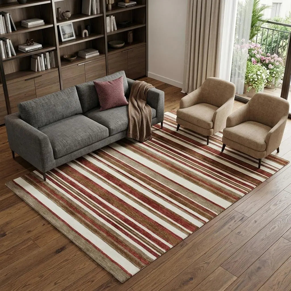 9' X 12' Rust Ivory And Beige Striped Hand Tufted Area Rug Homeroots Home Decor