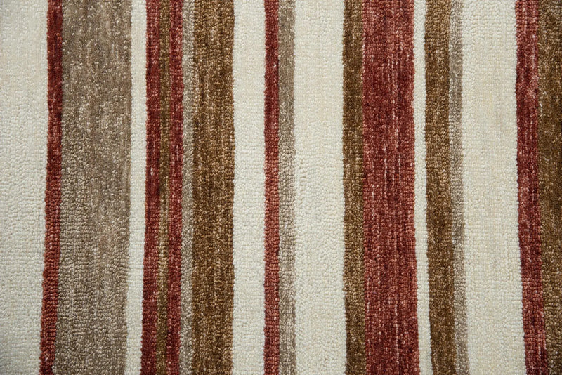 9' X 12' Rust Ivory And Beige Striped Hand Tufted Area Rug Homeroots Home Decor