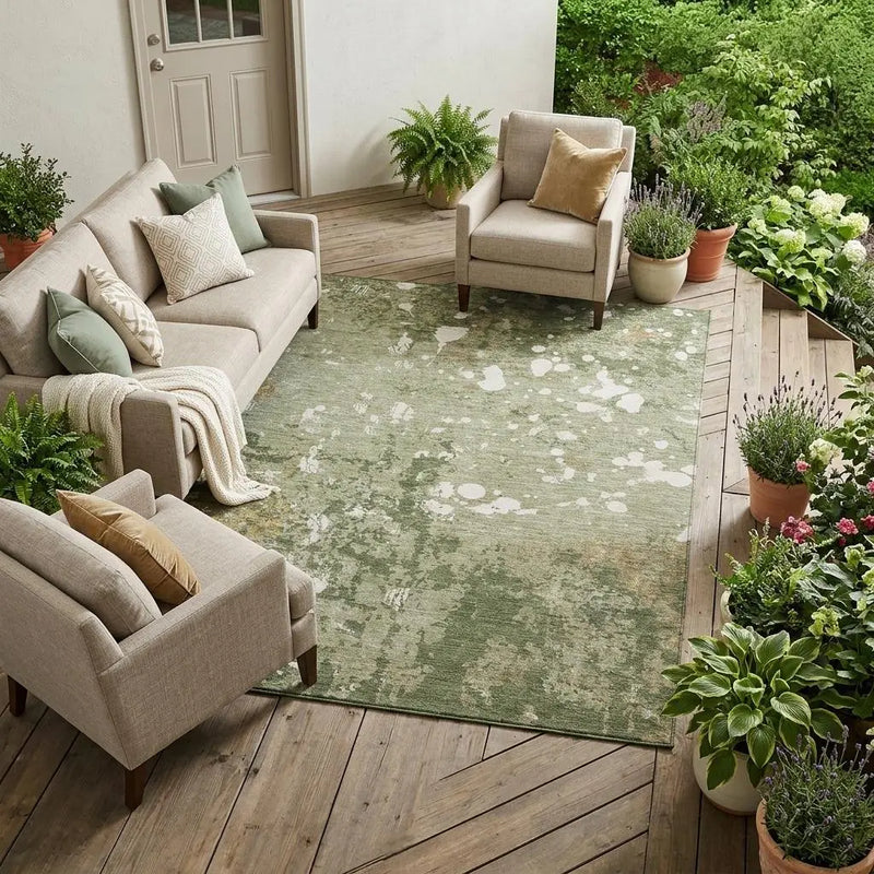 9' X 12' Sage And Beige Abstract Washable Indoor Outdoor Area Rug Homeroots Outdoor