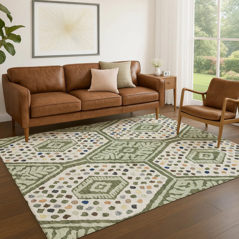 9' X 12' Sage And Beige Tribal Washable Indoor Outdoor Area Rug Homeroots Outdoor
